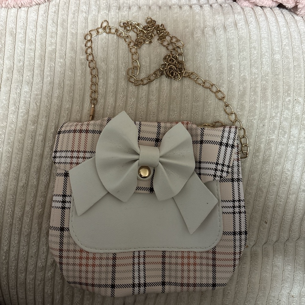 SHEIN Plaid Crossbody Bag with Bow and Gold Chain